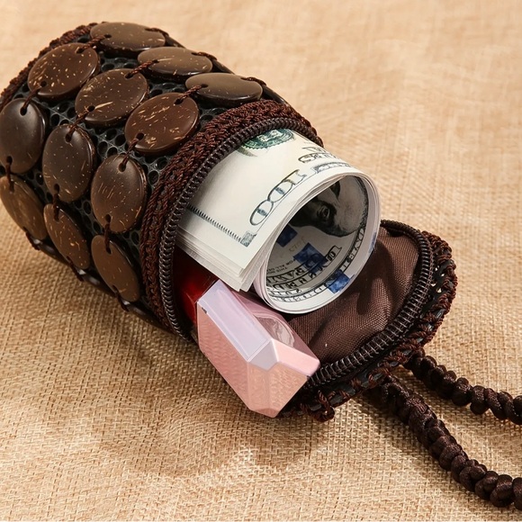 Bohemian Vintage Style Handmade Coconut Shell Pouch - Picture 2 of 5